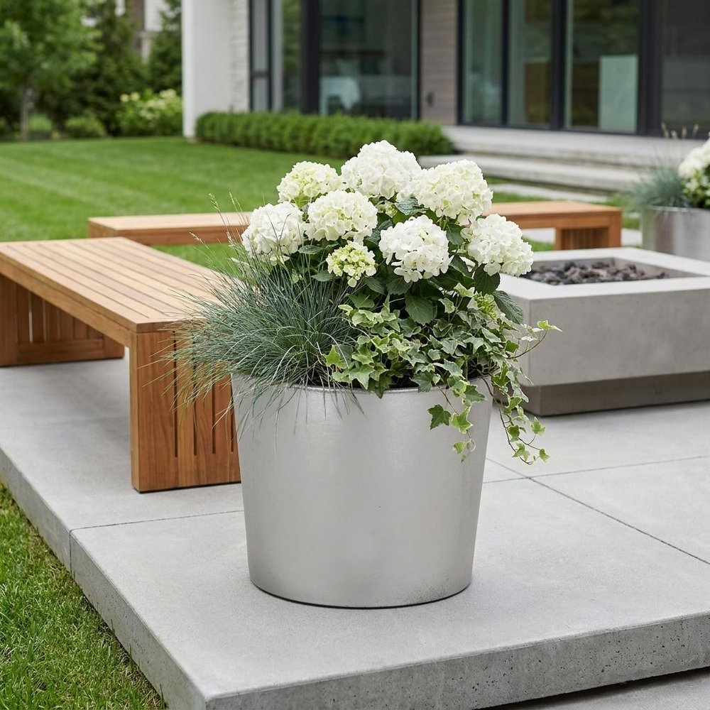7" Silver Recycled Plastic Indoor Outdoor Round Pot Planter HomeRoots