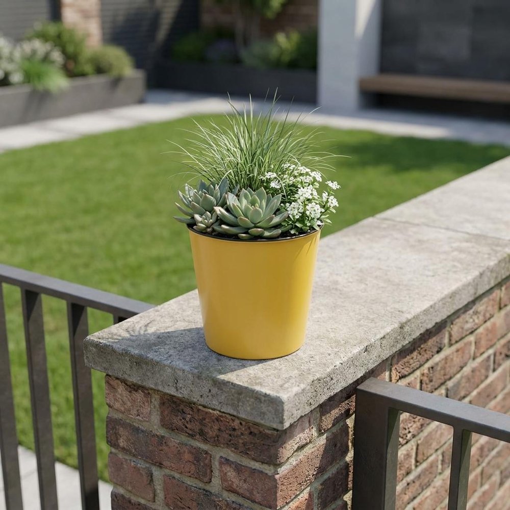 7" Yellow Recycled Plastic Indoor Outdoor Round Pot Planter HomeRoots