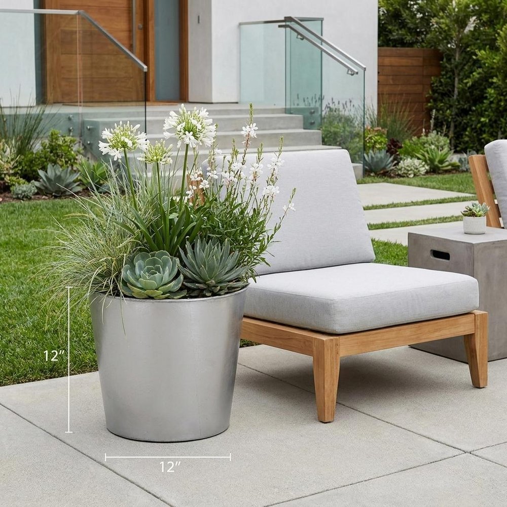7" Silver Recycled Plastic Indoor Outdoor Round Pot Planter HomeRoots
