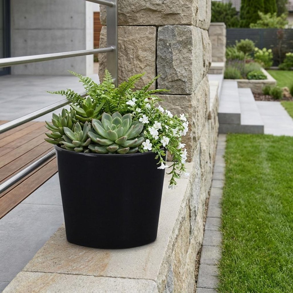 6" Black Recycled Plastic Indoor Outdoor Round Pot Planter HomeRoots