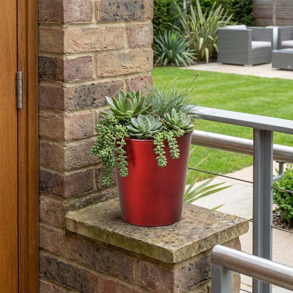 5" Red Recycled Plastic Indoor Outdoor Round Pot Planter HomeRoots