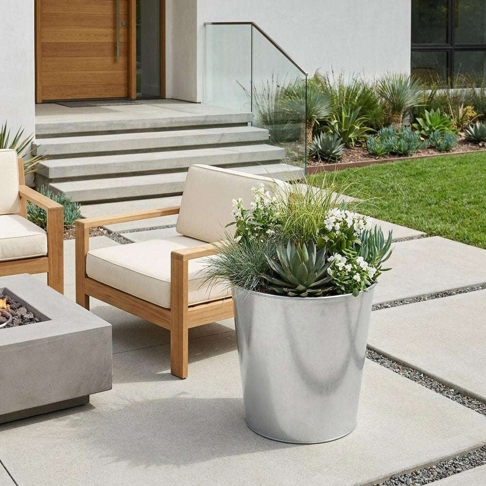 5" Silver Recycled Plastic Indoor Outdoor Round Pot Planter HomeRoots
