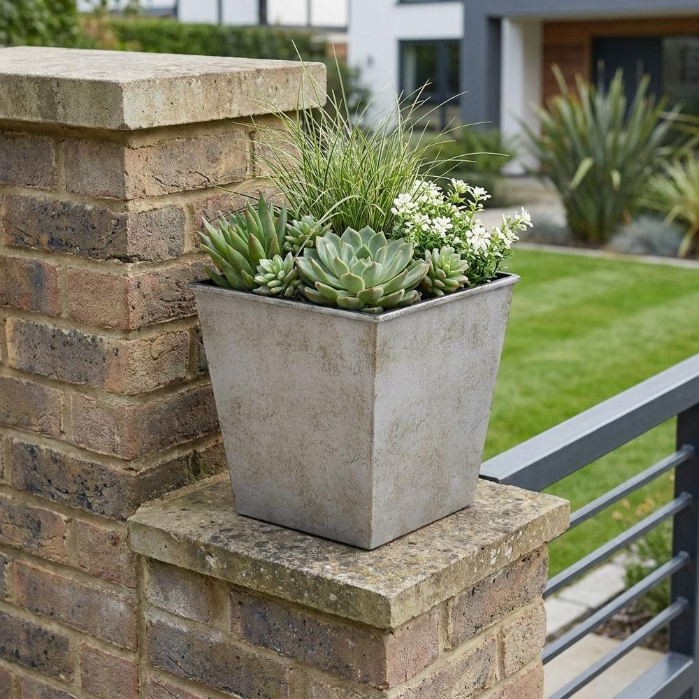 5" Gray Recycled Plastic Indoor Outdoor Square Pot Planter HomeRoots