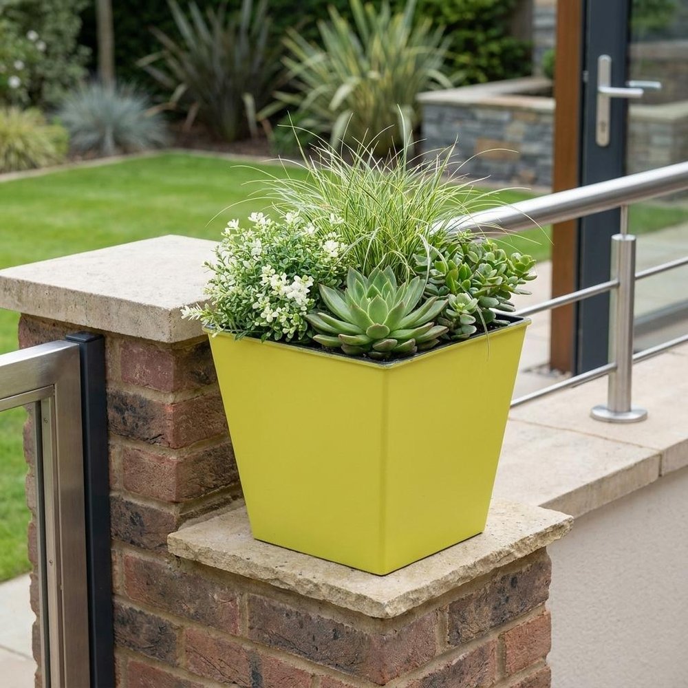 5" Yellow Recycled Plastic Indoor Outdoor Square Pot Planter HomeRoots