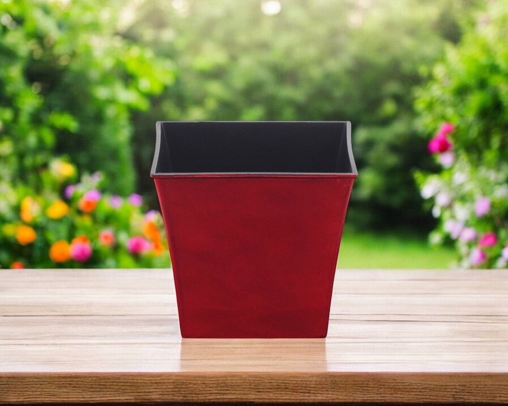 7" Red Recycled Plastic Indoor Outdoor Square Pot Planter HomeRoots