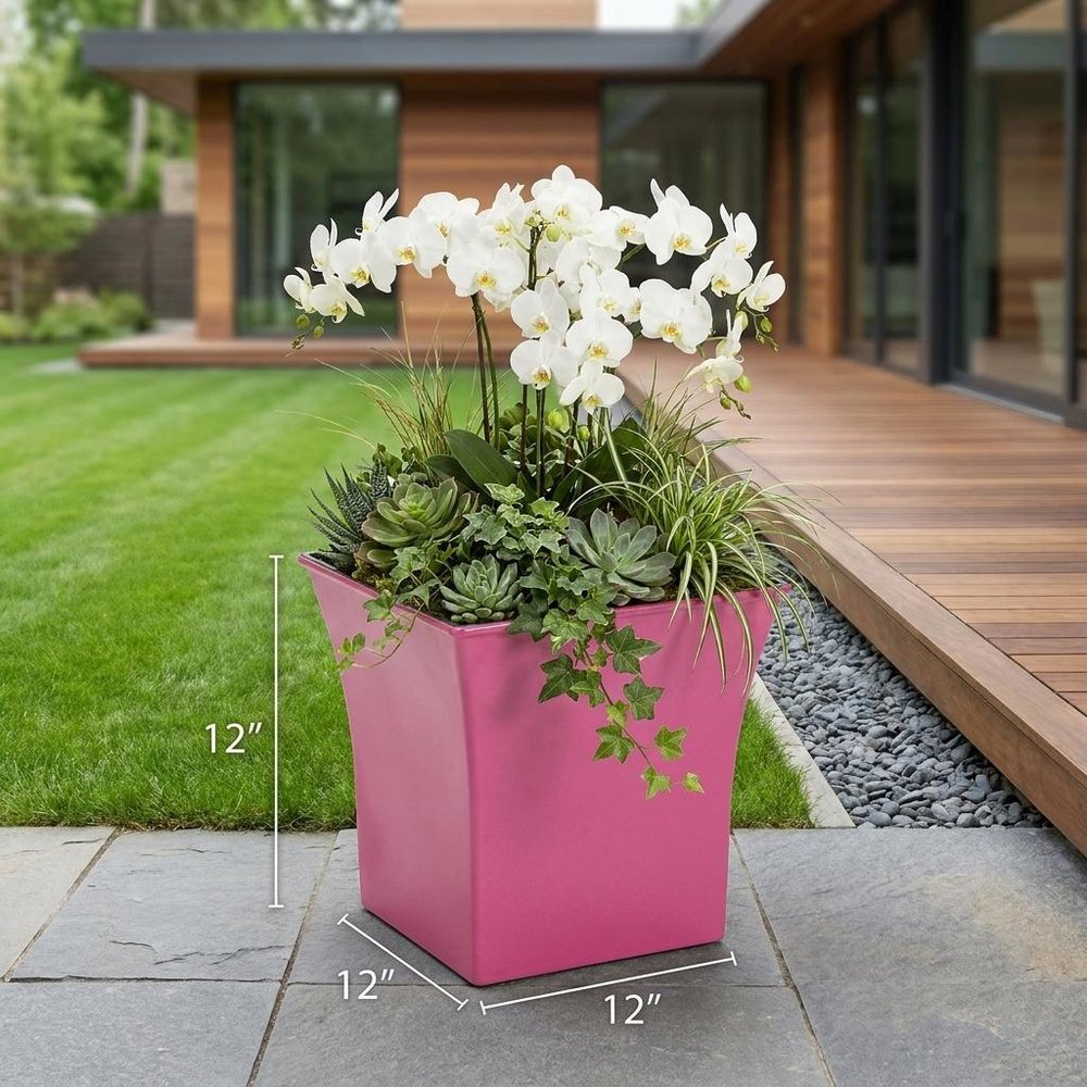 7" Hot Pink Recycled Plastic Indoor Outdoor Square Pot Planter HomeRoots