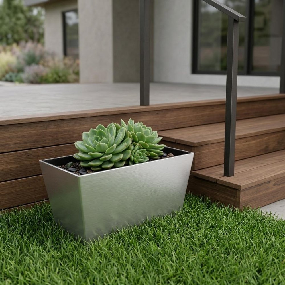 8" Silver Recycled Plastic Indoor Outdoor Rectangular Planter Box HomeRoots