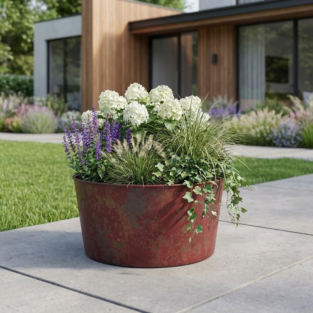 12" Red Recycled Plastic Indoor Outdoor Round Pot Planter HomeRoots