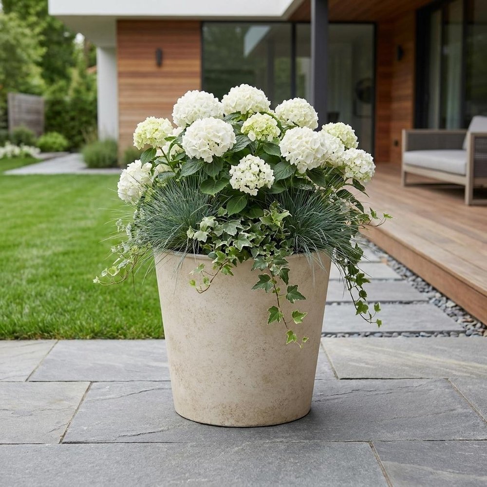 5" Cream Recycled Plastic Indoor Outdoor Round Pot Planter HomeRoots