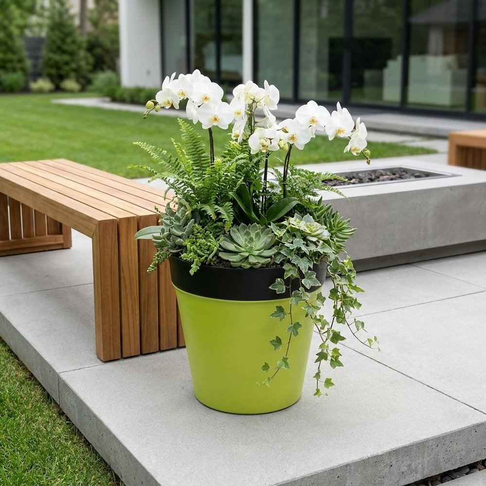 5" Lime Green Recycled Plastic Indoor Outdoor Round Pot Planter HomeRoots