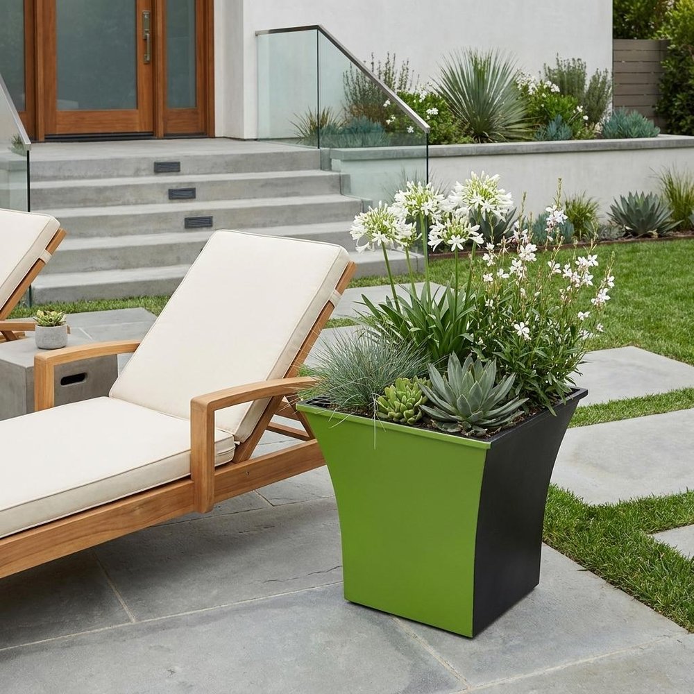 5" Lime Green Recycled Plastic Indoor Outdoor Square Pot Planter HomeRoots