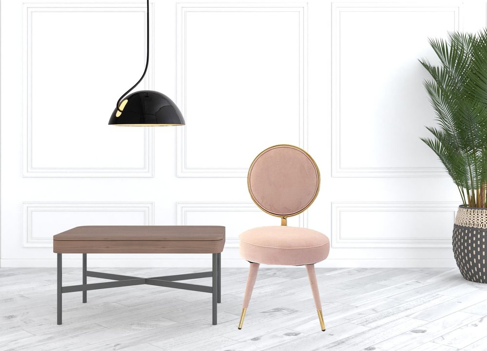 Set of Two 21" Pink And Gold Velvet Side Chair HomeRoots