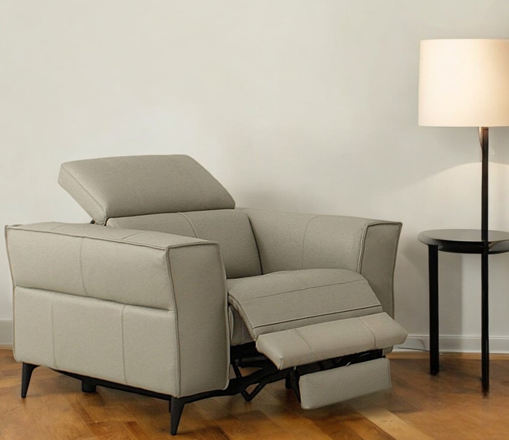 41" Light Grey Genuine Leather Power Recliner HomeRoots