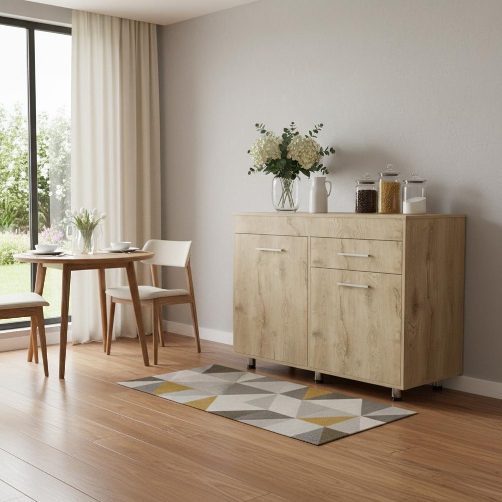 47" Natural Console Accent Cabinet With Three Shelves And One Drawer HomeRoots