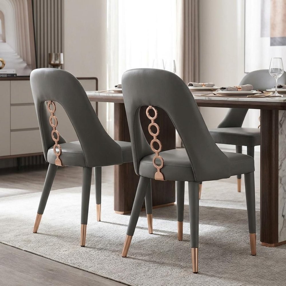 Set of Two Gray Upholstered Faux Leather Dining Side Chairs HomeRoots