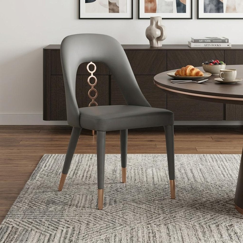 Set of Two Gray Upholstered Faux Leather Dining Side Chairs HomeRoots