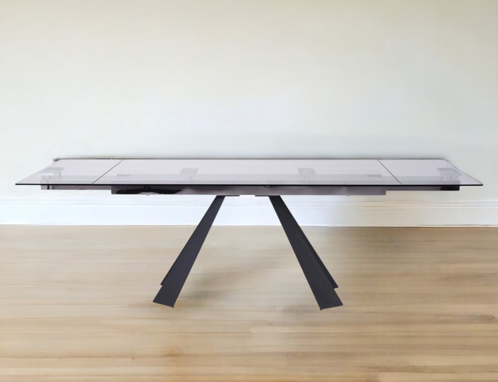 63" Clear And Black Glass And Metal Drop Leaf Pedestal Base Dining Table - FurniFindUSA