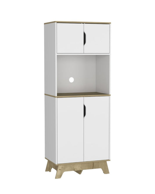 67" Natural And White Wood Four Door Pantry Or Storage Closet HomeRoots