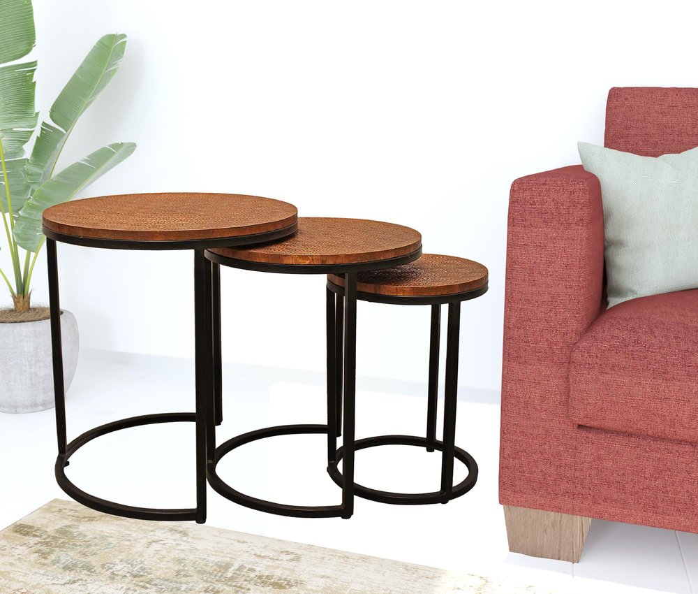 Set Of Three 19" Black And Copper Round Nested Tables HomeRoots