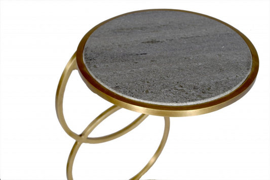 21" Gold And Gray Marble And Iron Round End Table HomeRoots
