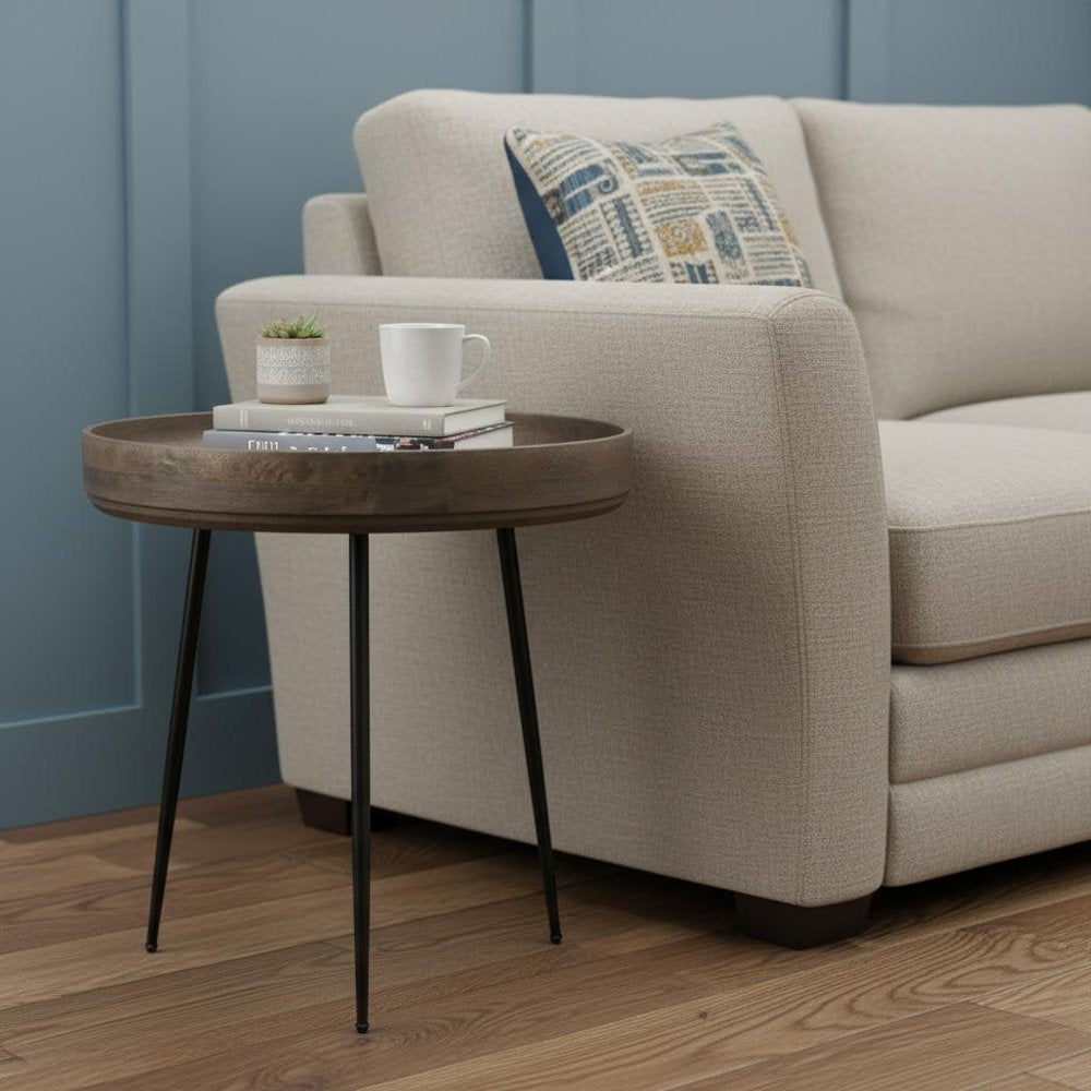 18" Black And Gray Solid Wood And Iron Round End Table HomeRoots