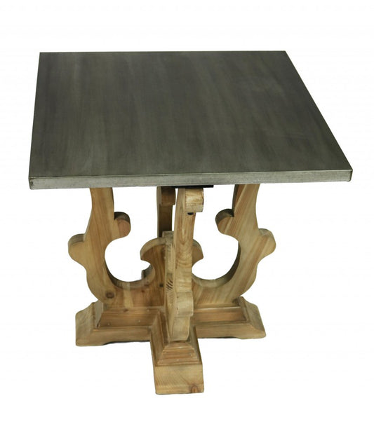 24" Natural Brown And Gray Metal And Solid Wood Square End Table HomeRoots