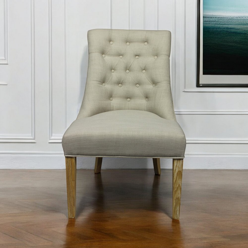 28" Taupe And Natural Upholstered Tufted Side Chair HomeRoots