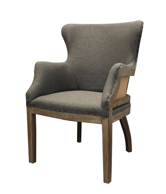 25" Gray Linen And Natural Solid Color Arm Chair HomeRoots