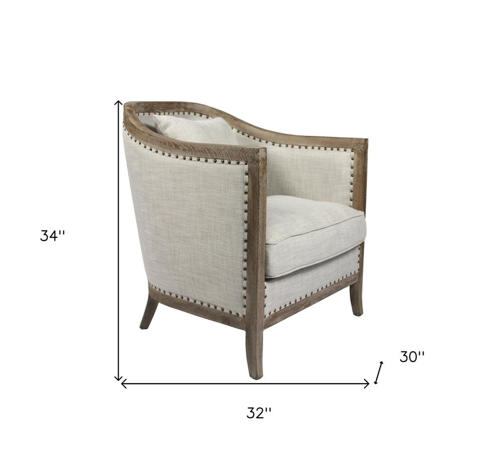 32" Natural Linen Solid Color Lounge Chair HomeRoots