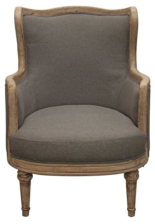 26" Gray Linen And Natural Solid Color Arm Chair HomeRoots
