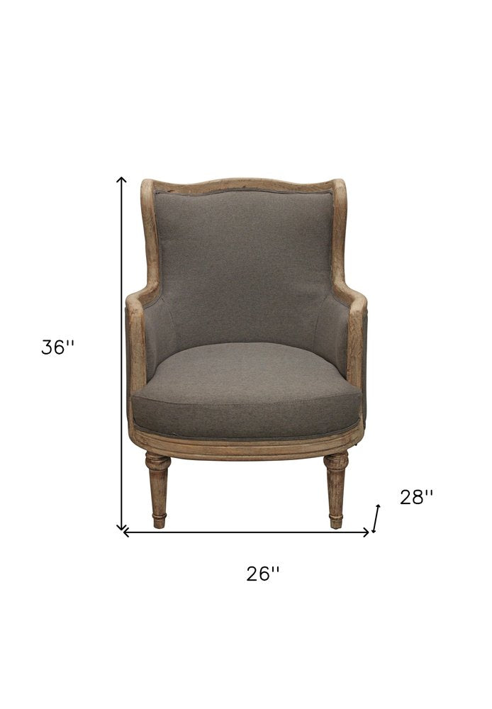 26" Gray Linen And Natural Solid Color Arm Chair HomeRoots