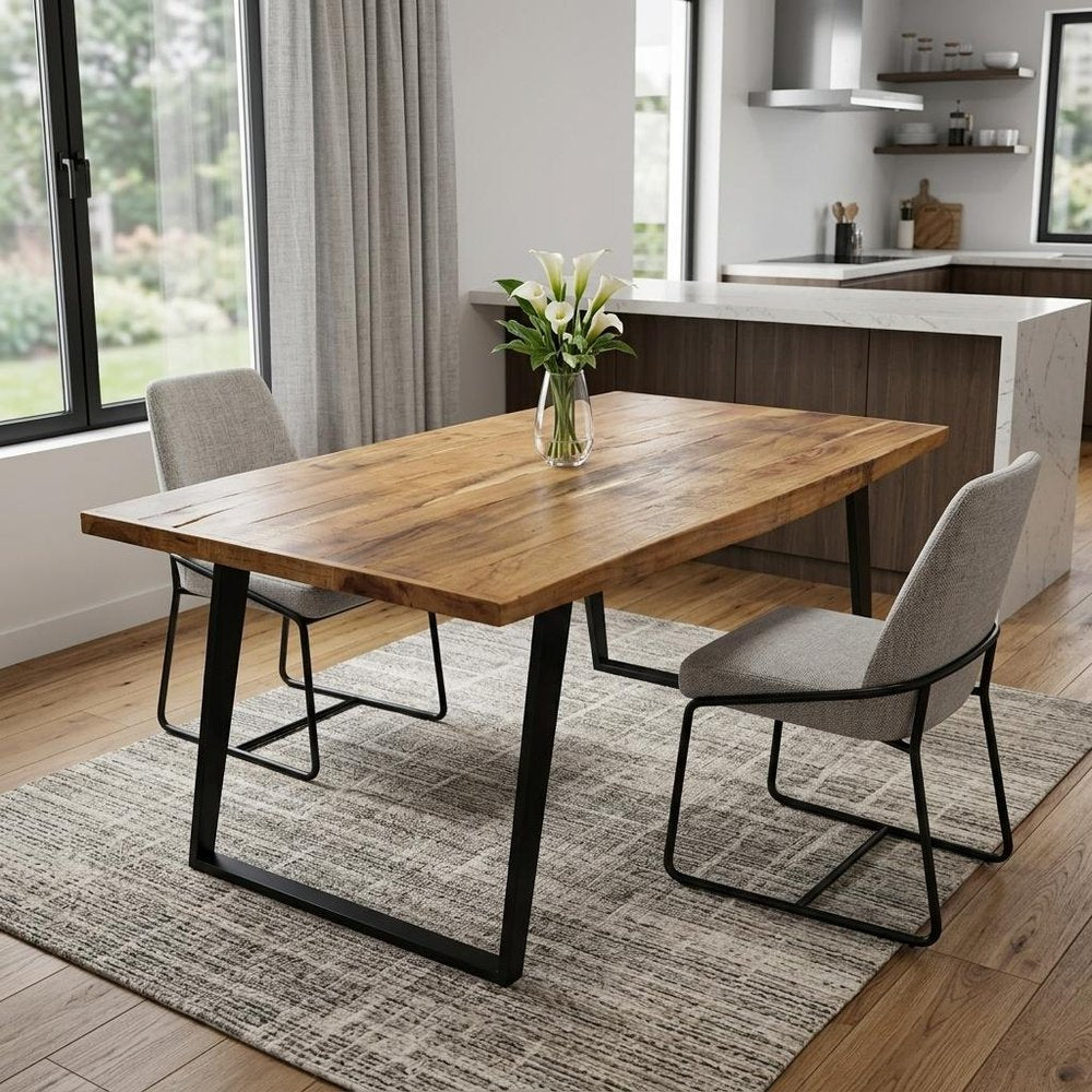 63" Natural And Black Solid Wood And Iron Sled Base Dining Table HomeRoots