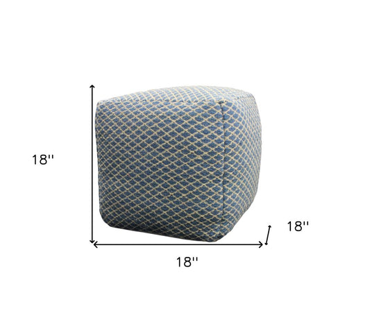 18" Blue and Beige Wool Cube Trellis Pouf Ottoman HomeRoots