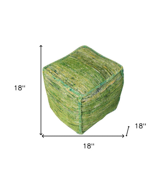 18" Green Recycled Silk and Cotton Blend Cube Pouf Ottoman HomeRoots