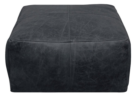 22" Black Distressed Leather Pouf Ottoman HomeRoots