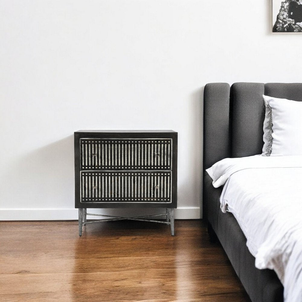 28" Dark Brown Solid Wood Two Drawer Nightstand HomeRoots