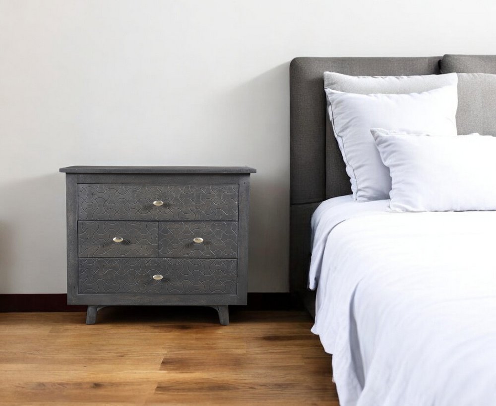 30" Gray Solid Wood Four Drawer Nightstand HomeRoots