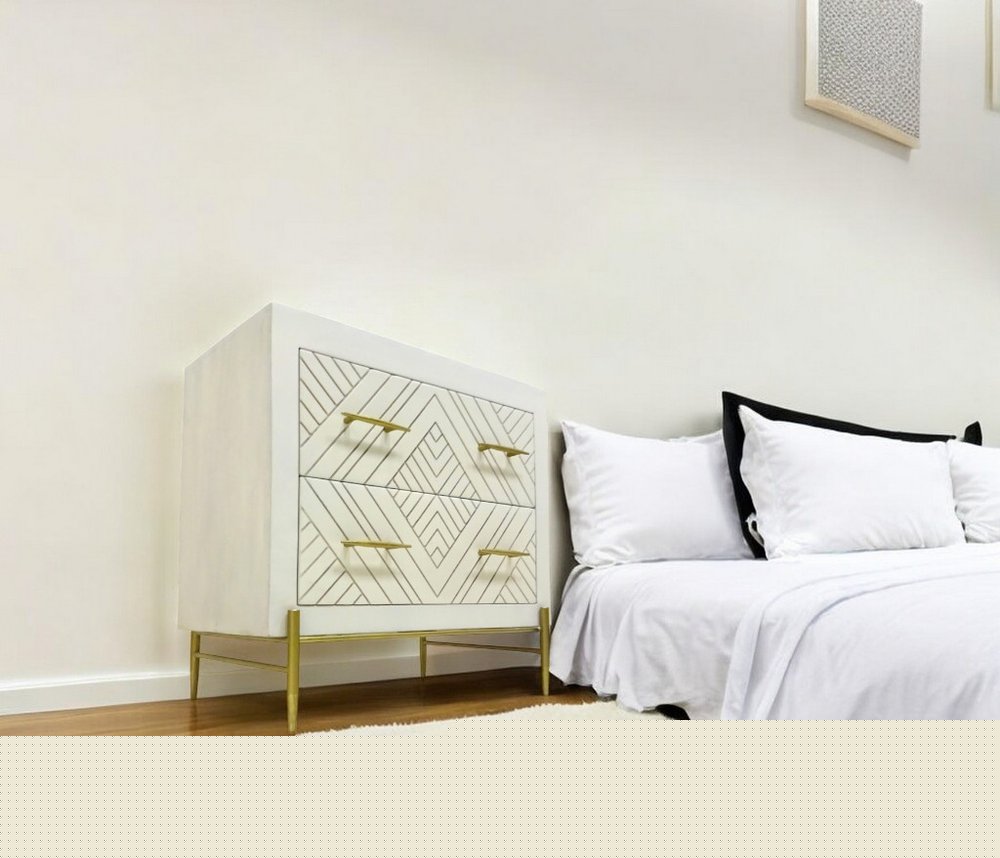 28" White Solid Wood Two Drawer Nightstand HomeRoots