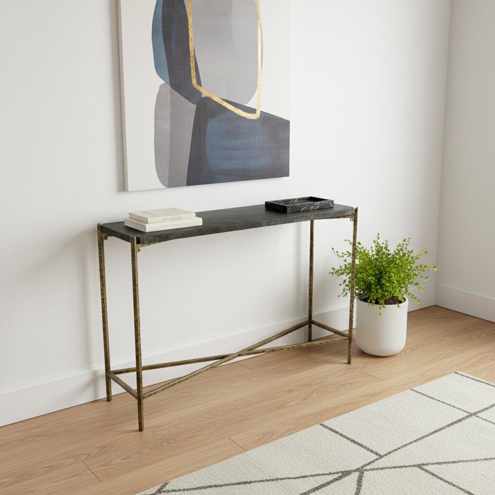 32" Black and Gold Stone Frame Console Table HomeRoots