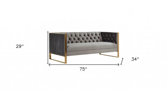75" Gray Velvet Sofa With Gold Legs HomeRoots