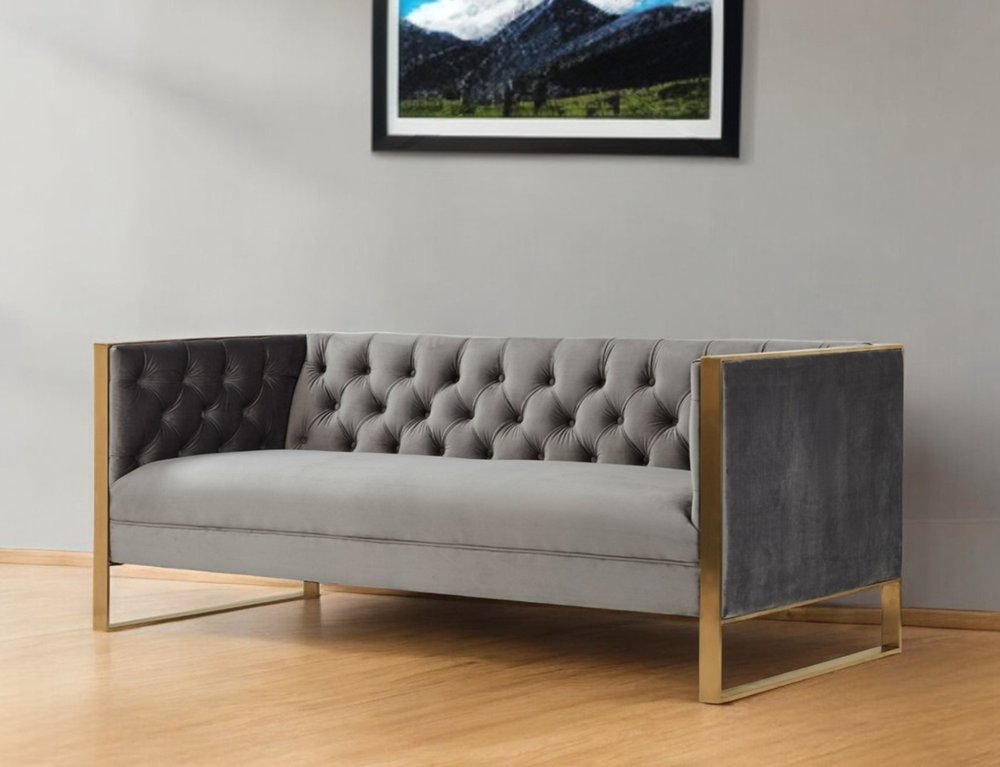75" Gray Velvet Sofa With Gold Legs HomeRoots