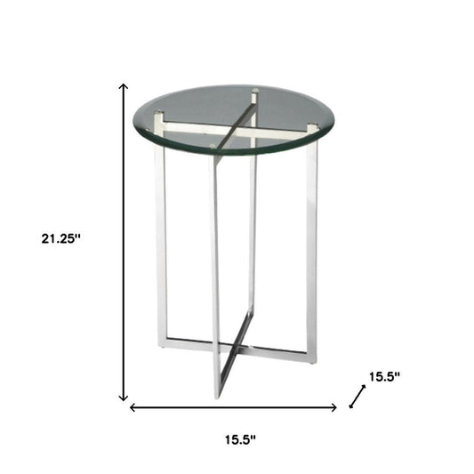 21" Clear And Silver Glass and Stainless Steel Round End Table HomeRoots