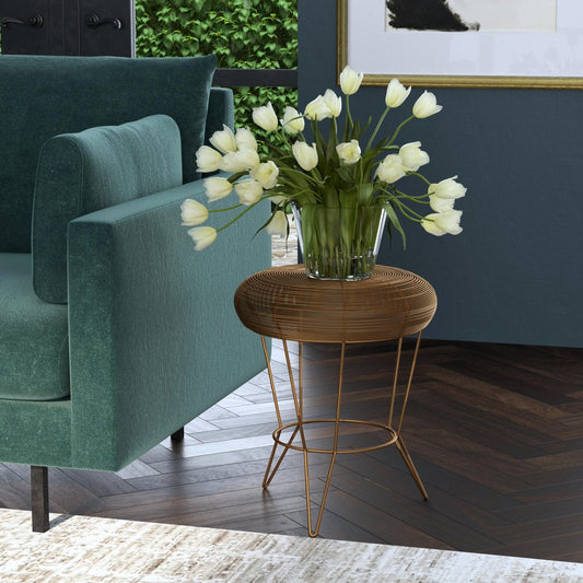 18" Antique Gold Iron Round End Table HomeRoots