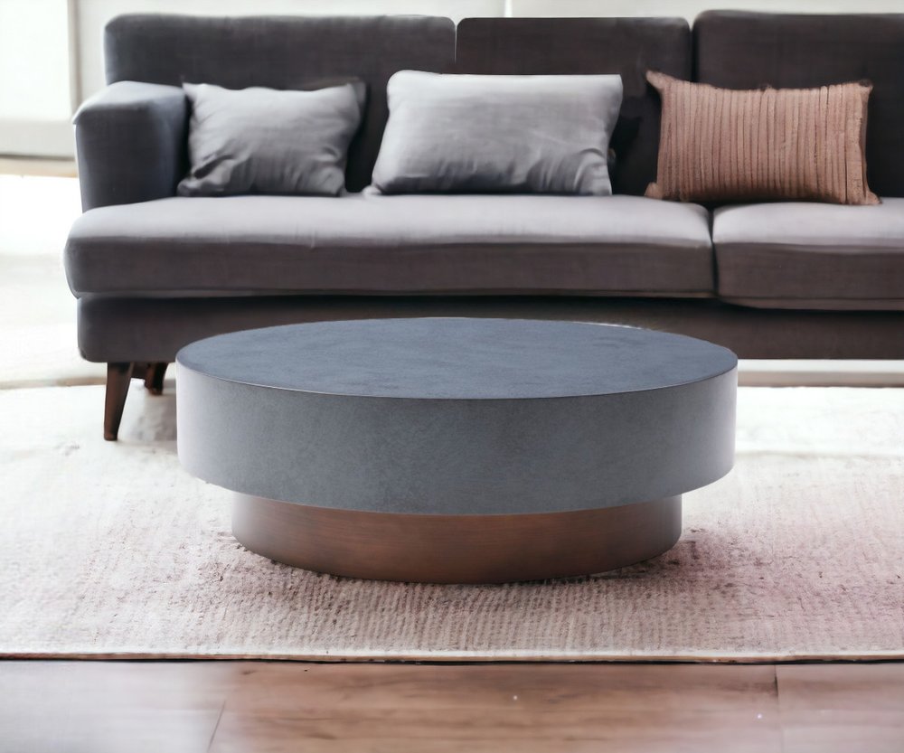 48" Gray and Brown Steel And Copper Round Drum Coffee Table HomeRoots