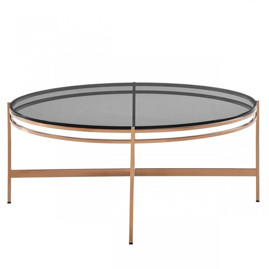 35" Gray and Gold Glass And Stainless Steel Round Coffee Table HomeRoots