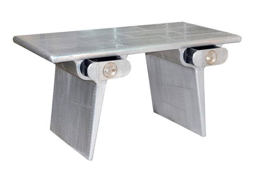 60" Silver Aluminum Writing Desk With Two Drawers HomeRoots