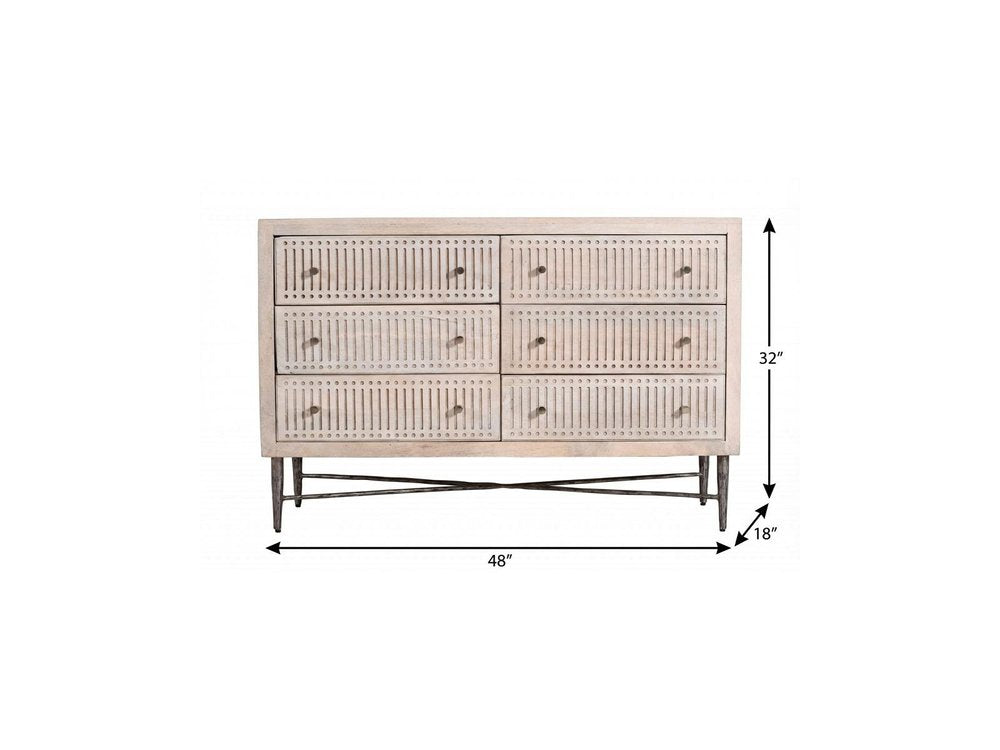 48" Brushed Ivory Solid Wood Six Drawer Double Dresser HomeRoots