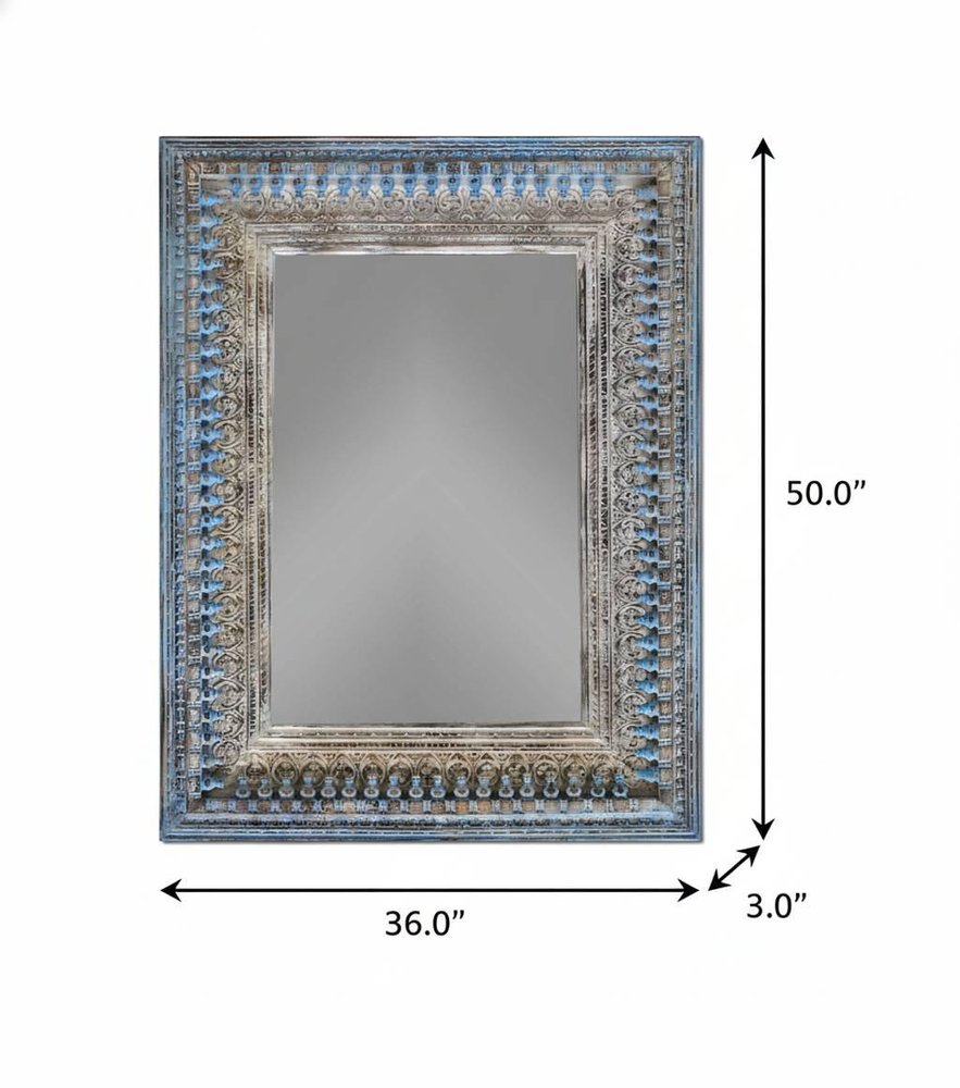50" Blue and Silver Solid Wood Framed Accent Mirror HomeRoots