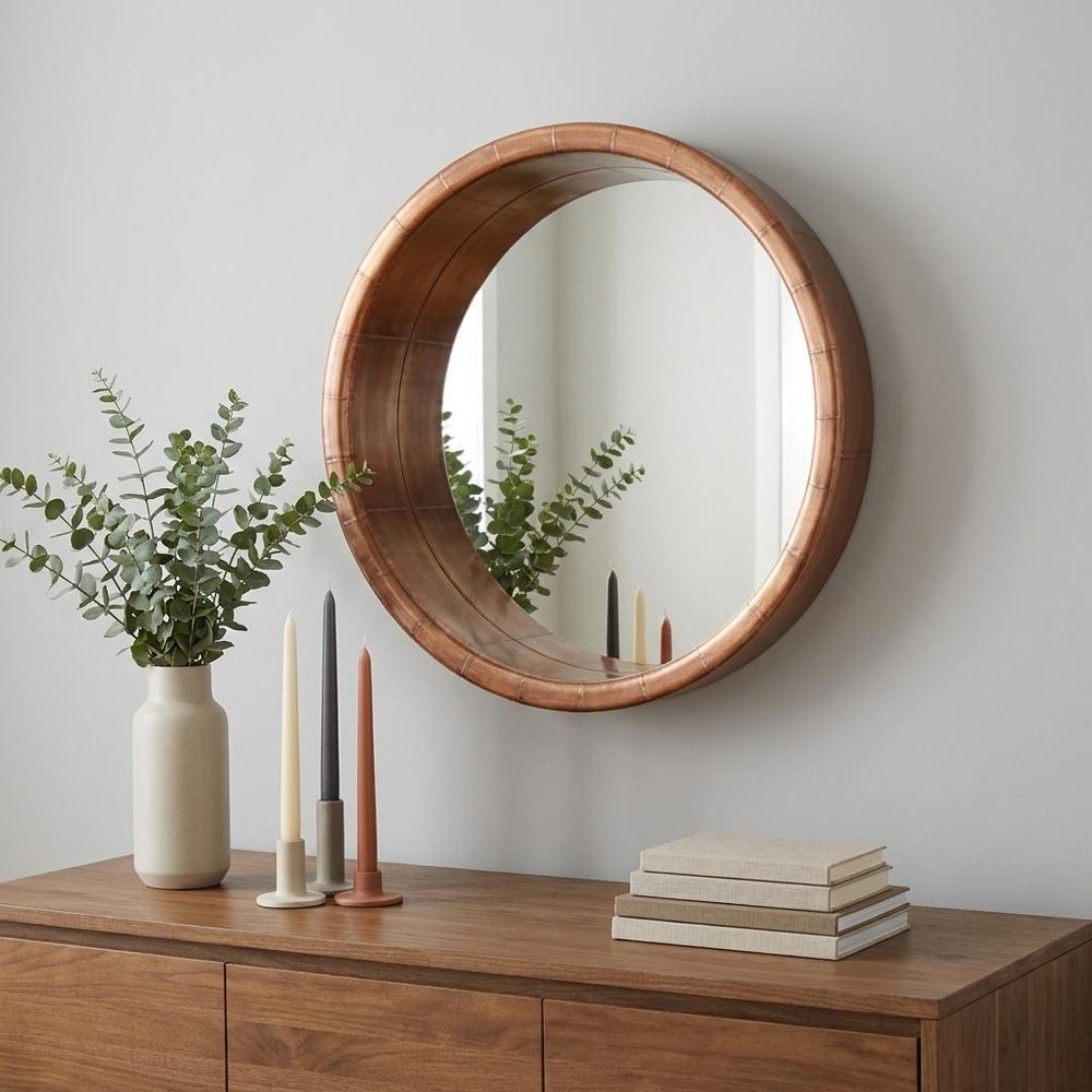 21" Copper Round Metal Framed Accent Mirror HomeRoots