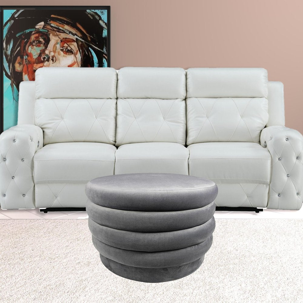 31" Gray Velvet Tufted Round Cocktail Ottoman HomeRoots